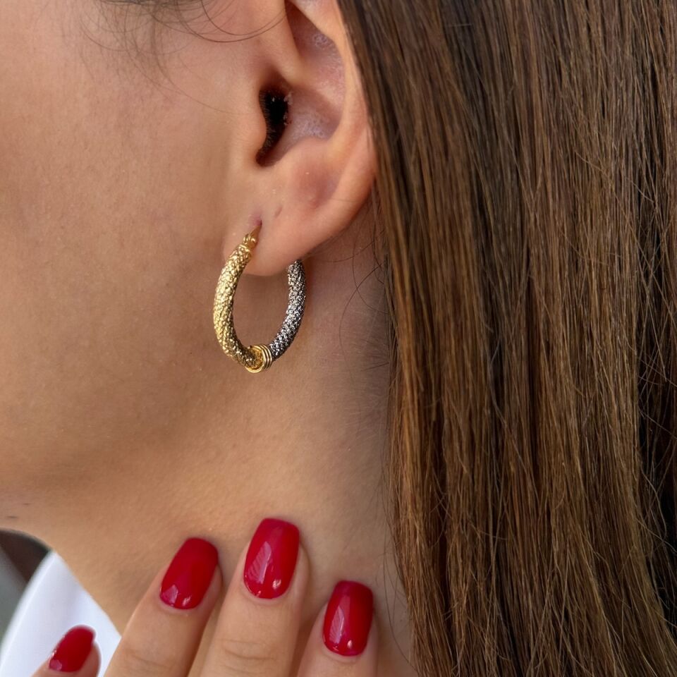 14 AYAR İKİ RENK İTALYAN HALKA KÜPE