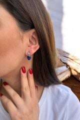14 AYAR 4,58 CT SAFİR VE 0,04 CT PIRLANTA TAŞLI BEYAZ ALTIN KÜPE