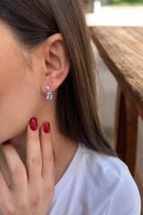 14 AYAR 2,51 CT AQUAMARİN VE 0,04 CT PIRLANTA TAŞLI BEYAZ ALTIN KÜPE