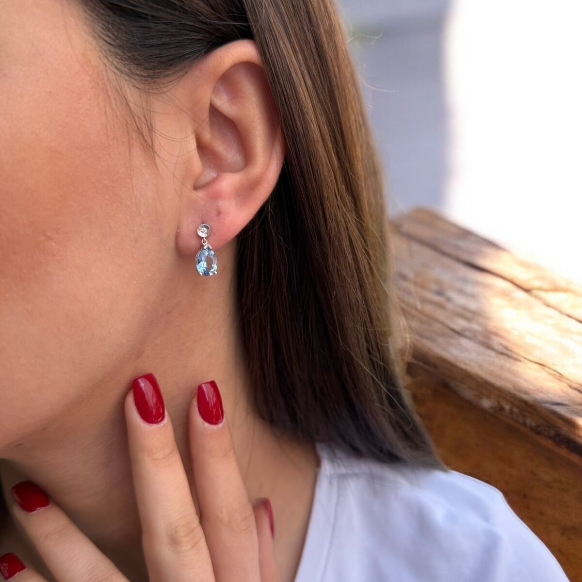 14 AYAR 2,51 CT AQUAMARİN VE 0,04 CT PIRLANTA TAŞLI BEYAZ ALTIN KÜPE