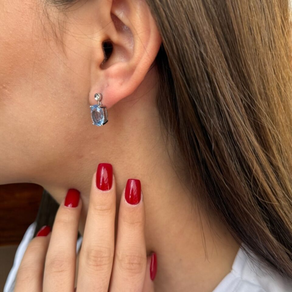 14 AYAR 6,46 CT AQUAMARİN VE 0,04 CT PIRLANTA TAŞLI BEYAZ ALTIN KÜPE
