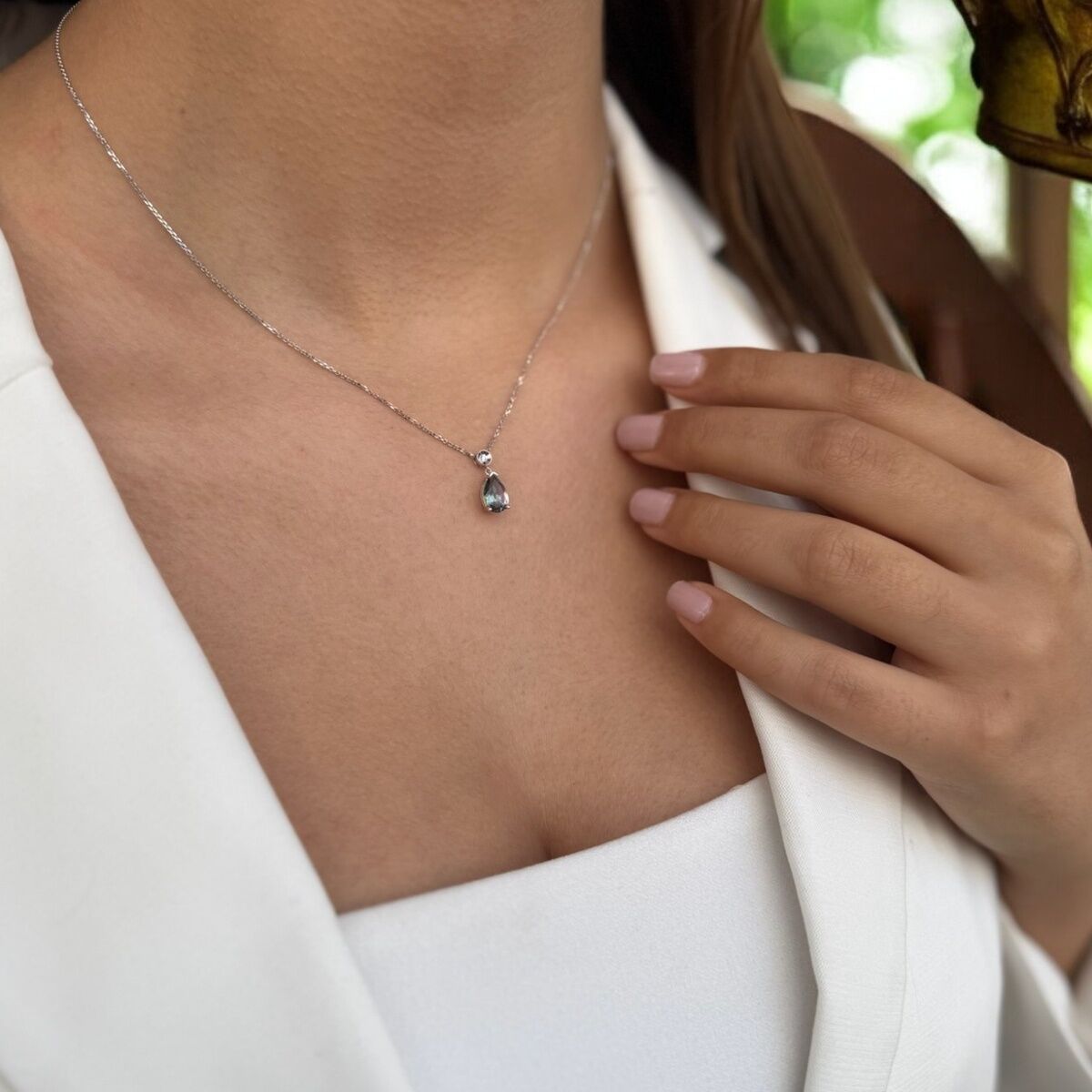 14 AYAR 1,33 CT DAMLA MİSTİK TOPAZ VE PIRLANTA TAŞLI ALTIN KOLYE