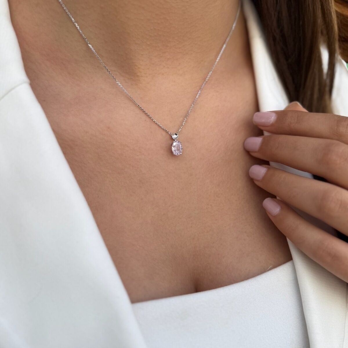 14 AYAR 6,65 CT PİNK PEMBE TAŞLI VE PIRLANTA TAŞLI ALTIN KOLYE