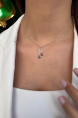 14 AYAR İTALYAN BEYAZ ALTIN KIRMIZI VE YEŞİL MİNELİ KELEBEKLİ ALTIN KOLYE