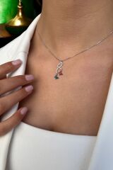 14 AYAR İTALYAN BEYAZ ALTIN KIRMIZI VE YEŞİL MİNELİ KELEBEKLİ ALTIN KOLYE