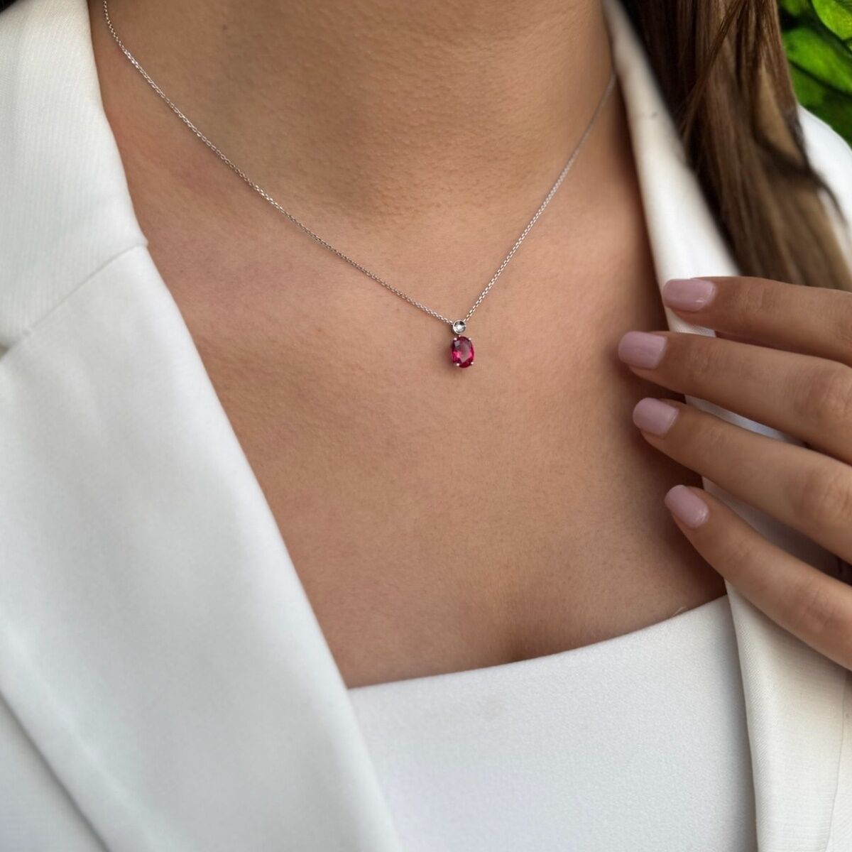 14 AYAR 1,35 CT YAKUT TAŞLI VE PIRLANTA TAŞLI ALTIN KOLYE