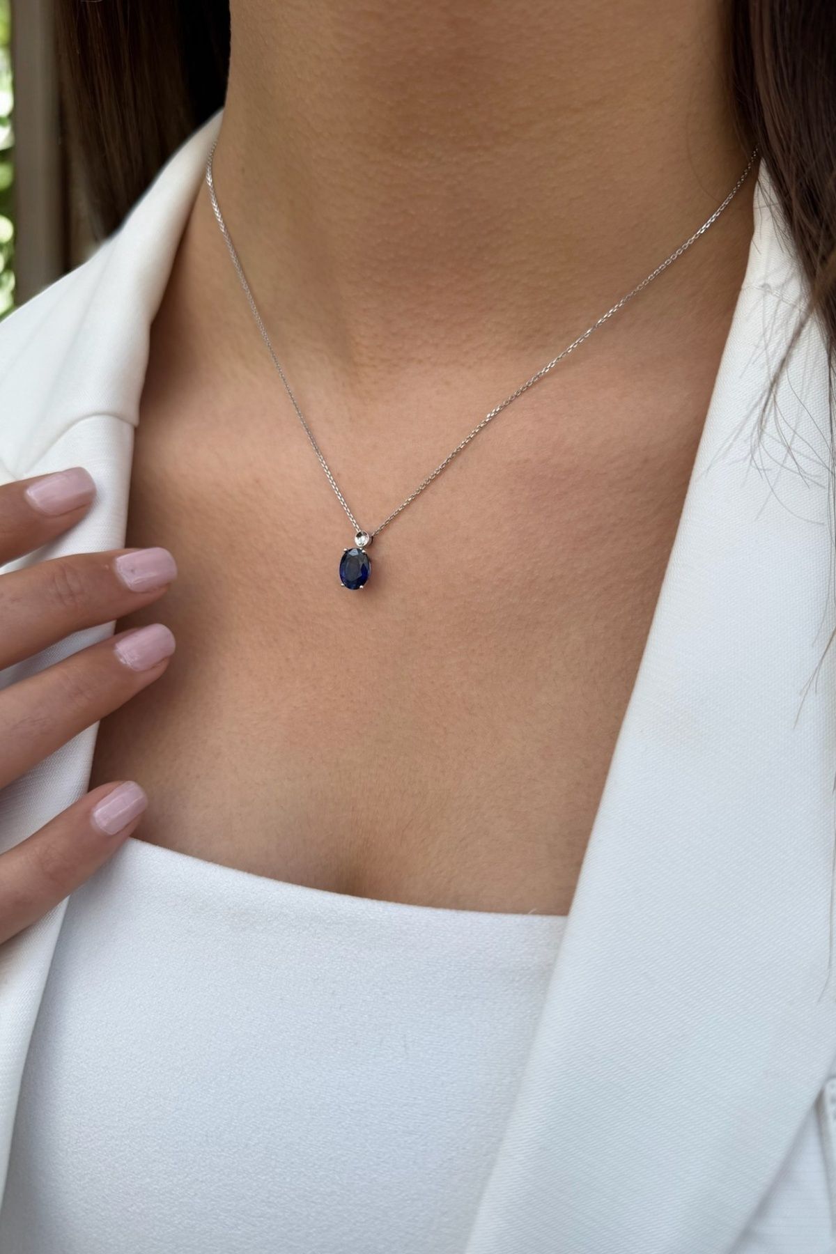 14 AYAR 1,53 CT SAFİR TAŞLI VE PIRLANTA TAŞLI ALTIN KOLYE