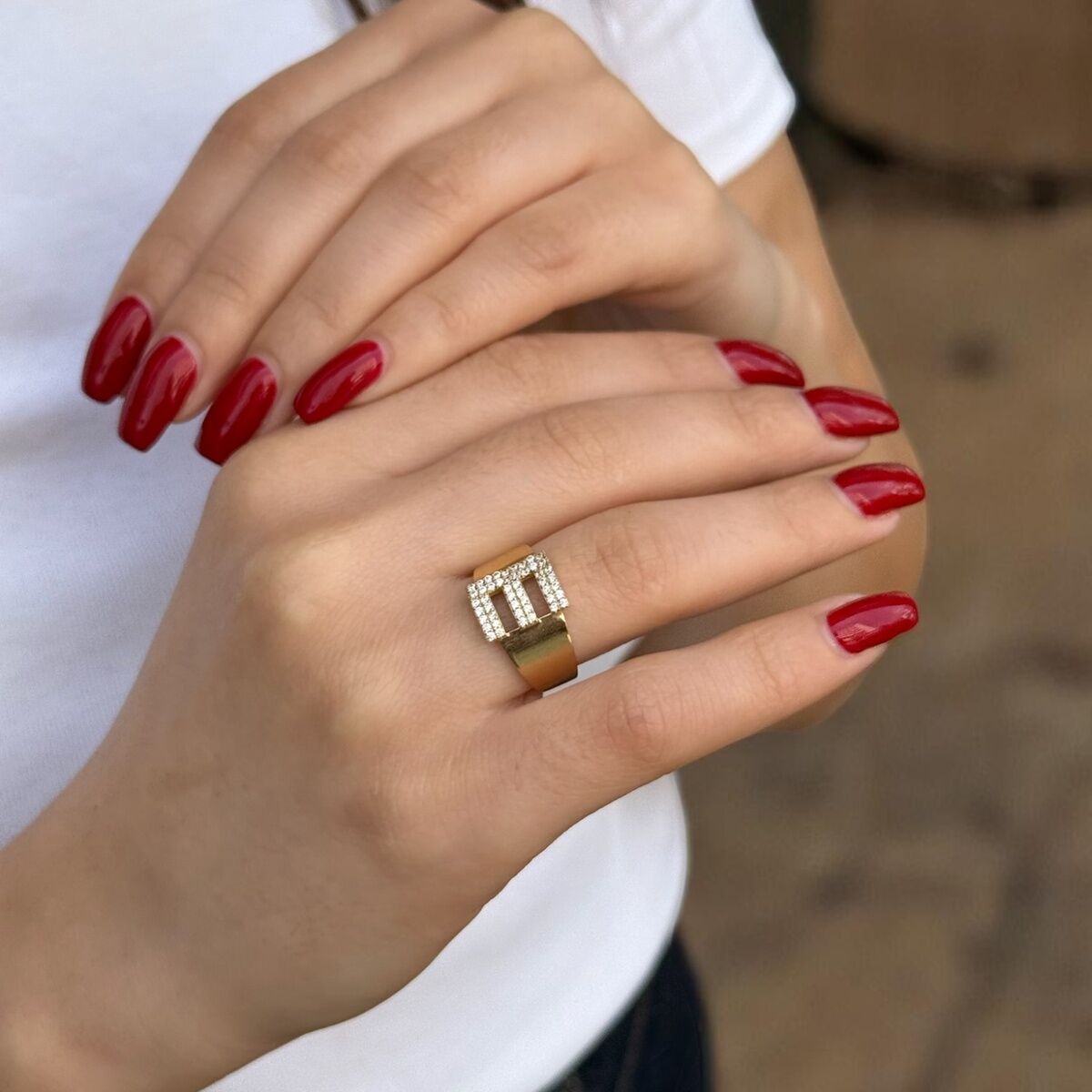 14 AYAR E HARFİ ÖZEL TASARIM ALTIN YÜZÜK