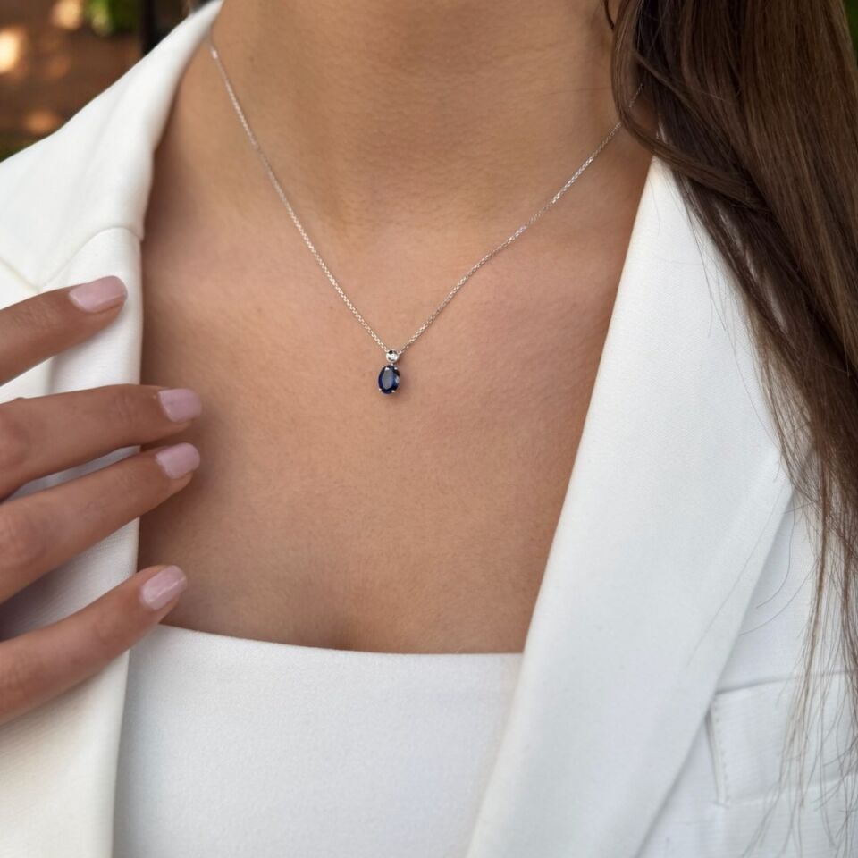 14 AYAR 1,53 CT SAFİR TAŞLI VE PIRLANTA TAŞLI ALTIN KOLYE