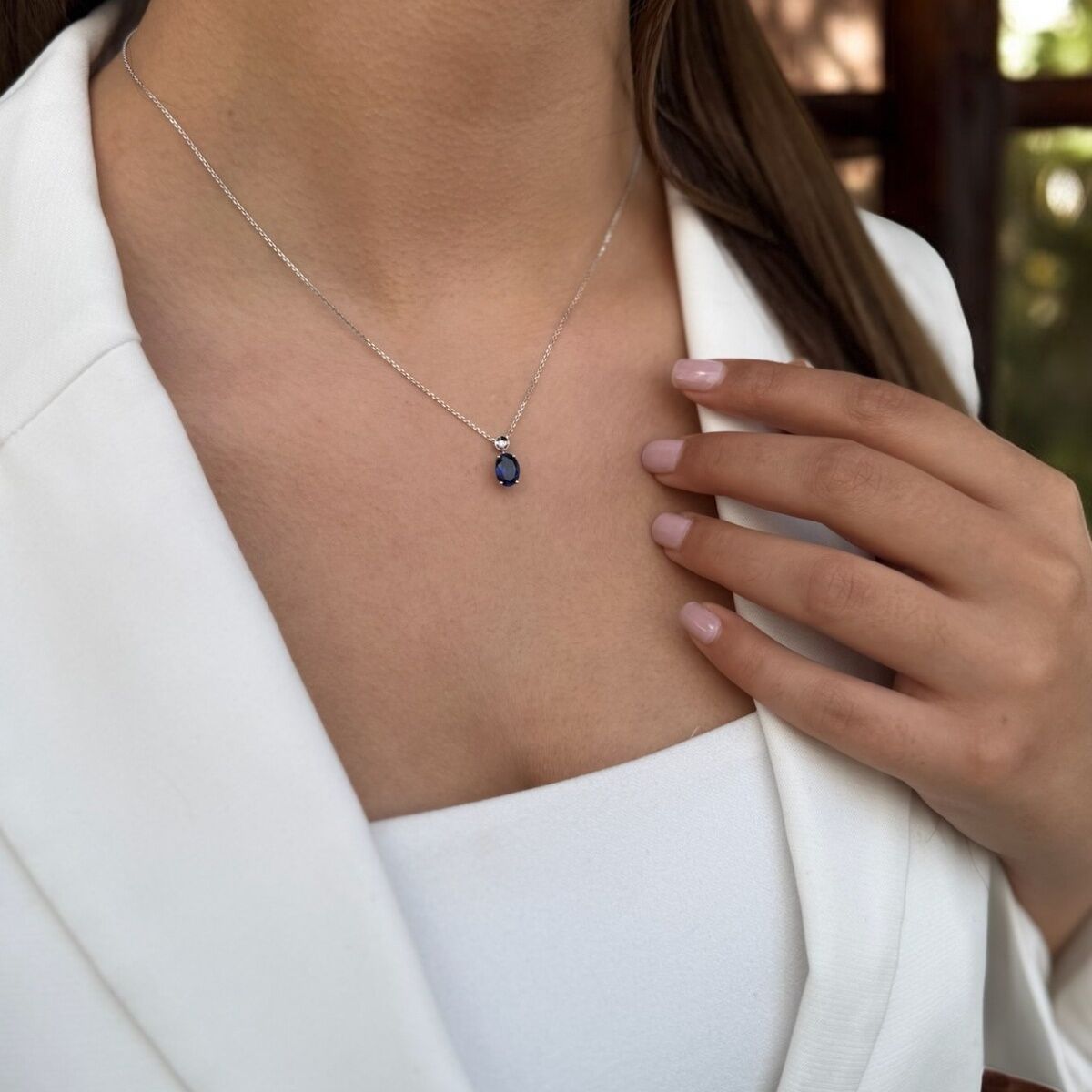 14 AYAR 1,53 CT SAFİR TAŞLI VE PIRLANTA TAŞLI ALTIN KOLYE