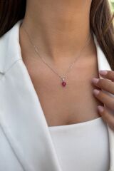 14 AYAR 1,54 CT YAKUT TAŞLI VE PIRLANTA TAŞLI ALTIN KOLYE