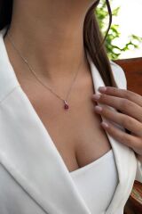 14 AYAR 1,54 CT YAKUT TAŞLI VE PIRLANTA TAŞLI ALTIN KOLYE
