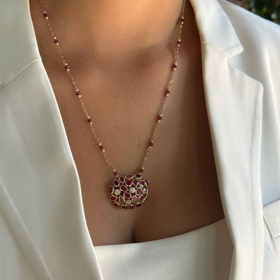 14 AYAR ÖZEL TASARIM KÖK YAKUT TAŞLI KOLYE