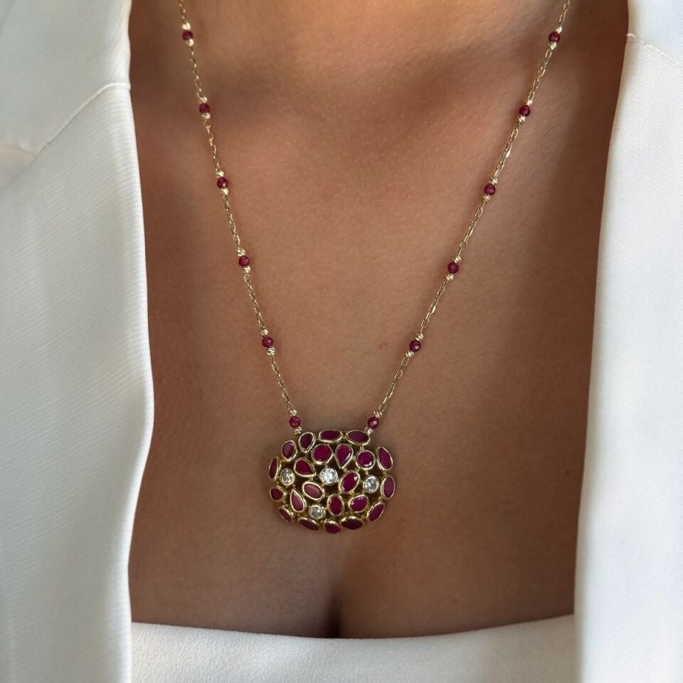 14 AYAR ÖZEL TASARIM KÖK YAKUT TAŞLI KOLYE