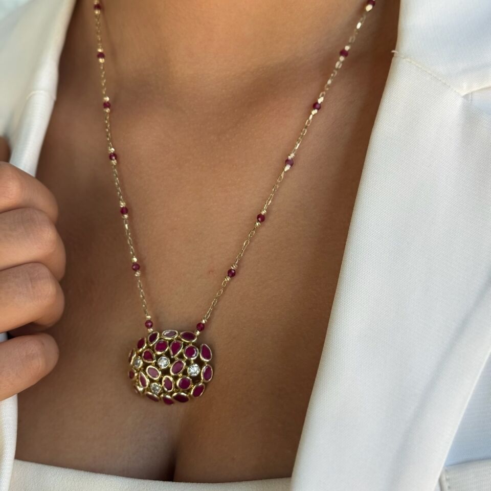 14 AYAR ÖZEL TASARIM KÖK YAKUT TAŞLI KOLYE