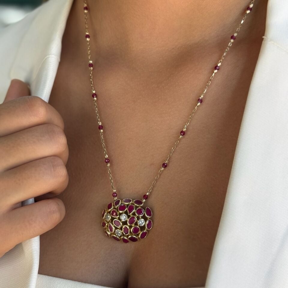 14 AYAR ÖZEL TASARIM KÖK YAKUT TAŞLI KOLYE