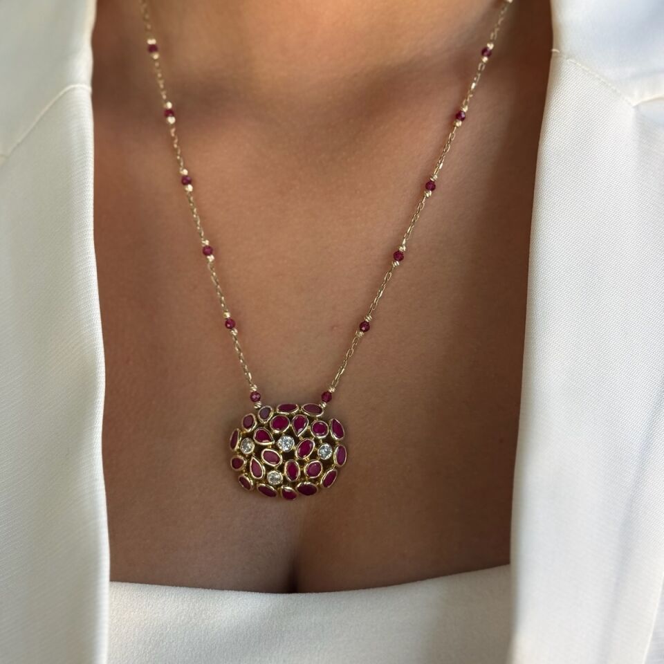 14 AYAR ÖZEL TASARIM KÖK YAKUT TAŞLI KOLYE