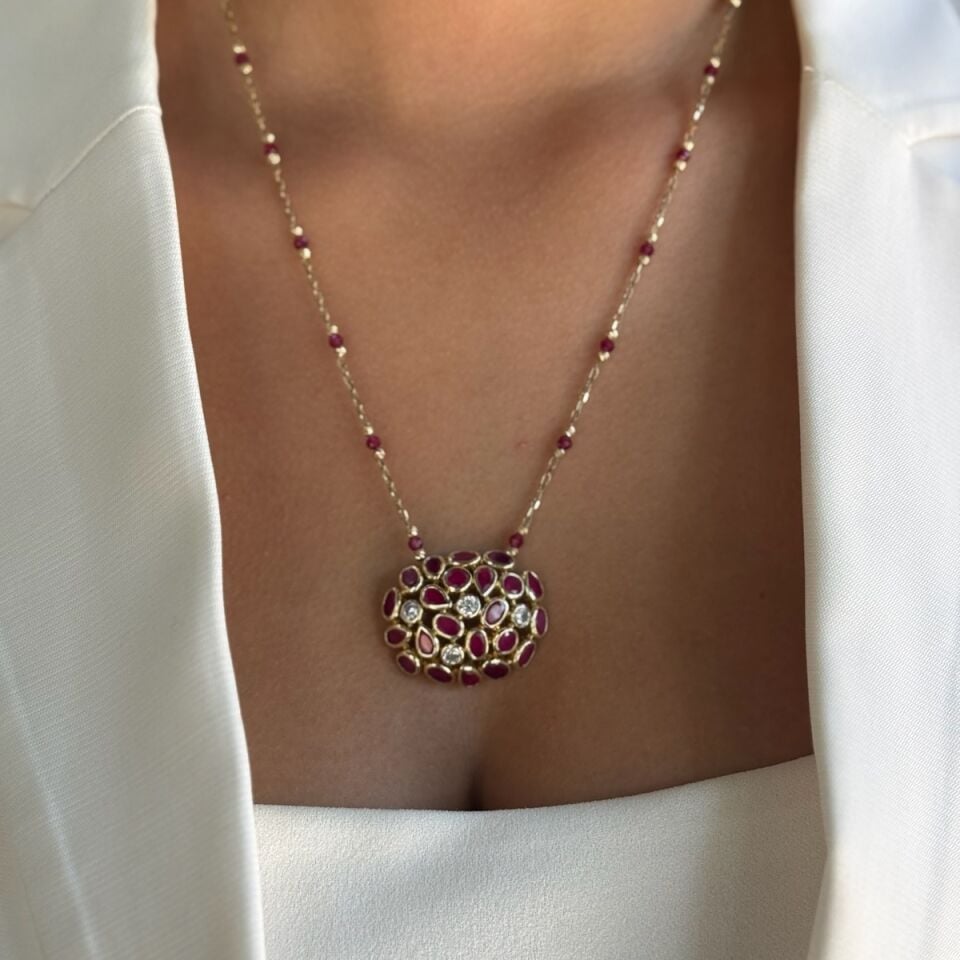 14 AYAR ÖZEL TASARIM KÖK YAKUT TAŞLI KOLYE