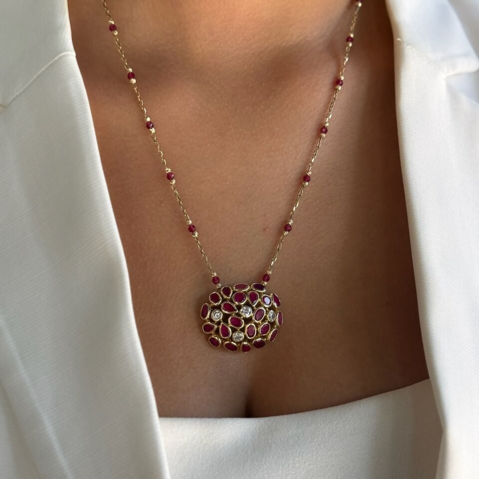 14 AYAR ÖZEL TASARIM KÖK YAKUT TAŞLI KOLYE