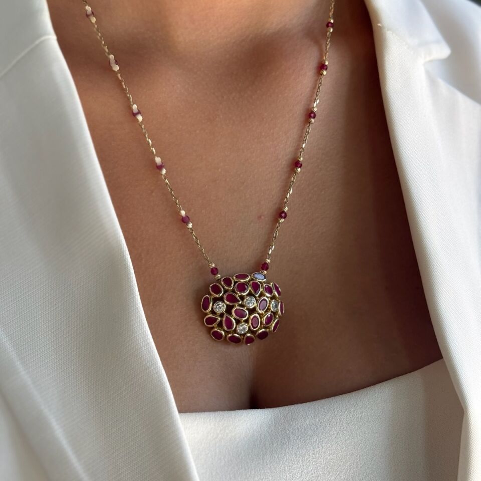 14 AYAR ÖZEL TASARIM KÖK YAKUT TAŞLI KOLYE