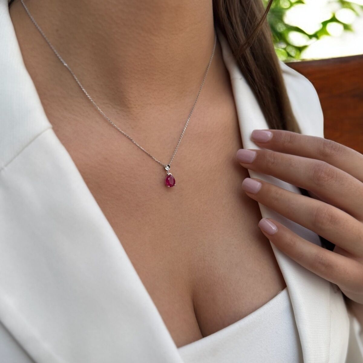 14 AYAR 1,54 CT YAKUT TAŞLI VE PIRLANTA TAŞLI ALTIN KOLYE