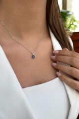 14 AYAR 1,64 CT DAMLA SAFİR TAŞLI VE PIRLANTA TAŞLI ALTIN KOLYE