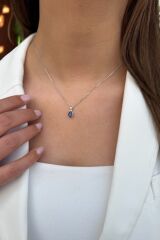 14 AYAR 1,64 CT DAMLA SAFİR TAŞLI VE PIRLANTA TAŞLI ALTIN KOLYE