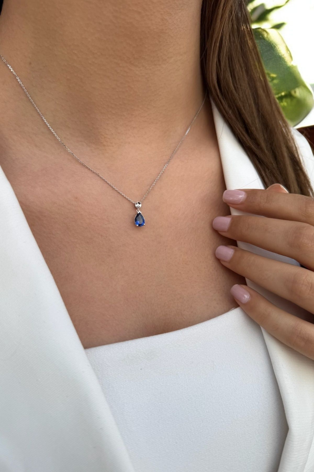 14 AYAR 1,64 CT DAMLA SAFİR TAŞLI VE PIRLANTA TAŞLI ALTIN KOLYE