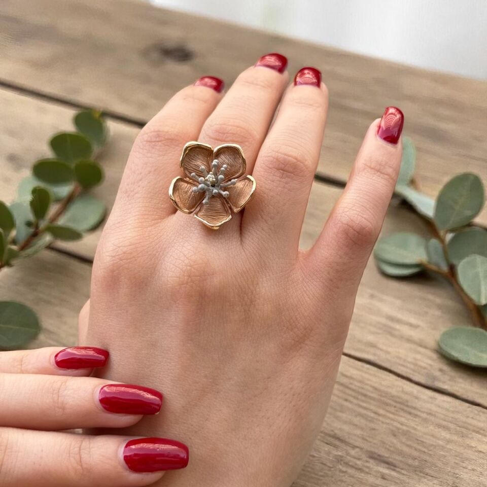 14 AYAR İTALYAN ÇİÇEK MODEL ÖZEL TASARIM ALTIN YÜZÜK