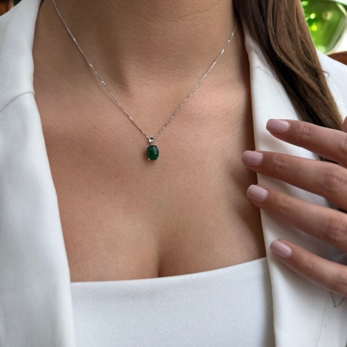 14 AYAR 2,54 CT ZÜMRÜT TAŞLI VE PIRLANTA TAŞLI ALTIN KOLYE