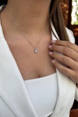 14 AYAR 1,27 CT AQUAMARİN TAŞLI VE PIRLANTA TAŞLI ALTIN KOLYE