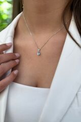 14 AYAR 1,27 CT AQUAMARİN TAŞLI VE PIRLANTA TAŞLI ALTIN KOLYE