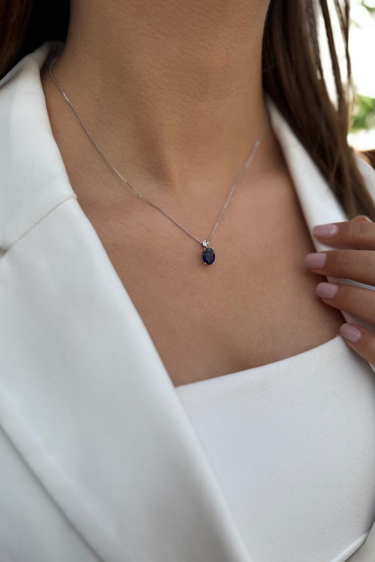 14 AYAR 2,09 CT L. SAFİR TAŞLI VE PIRLANTA TAŞLI ALTIN KOLYE