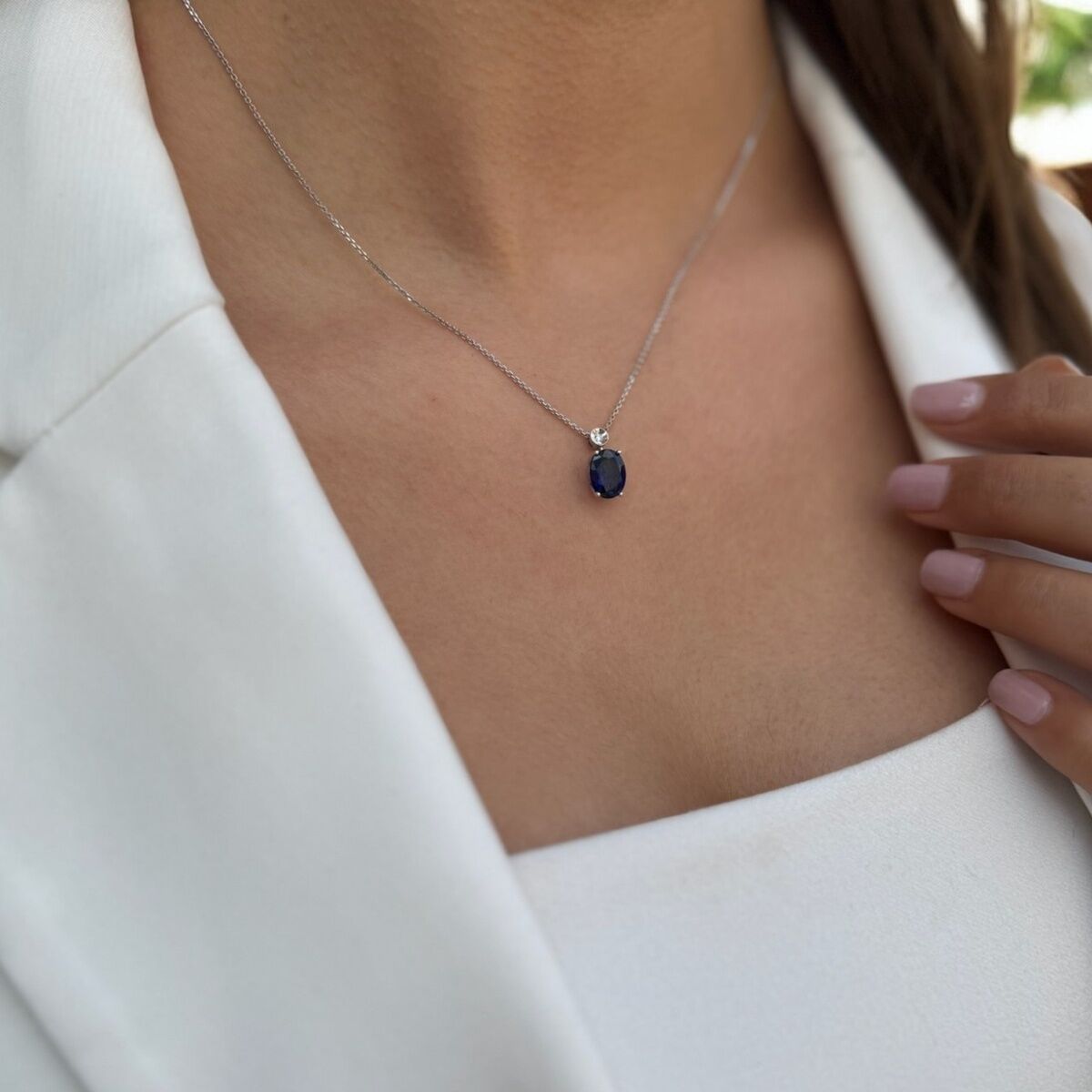 14 AYAR 2,09 CT L. SAFİR TAŞLI VE PIRLANTA TAŞLI ALTIN KOLYE