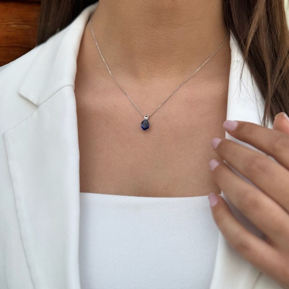 14 AYAR 2,09 CT L. SAFİR TAŞLI VE PIRLANTA TAŞLI ALTIN KOLYE