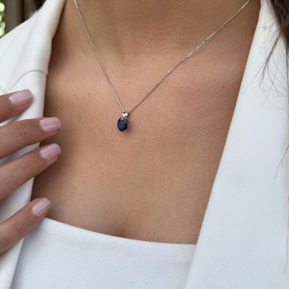 14 AYAR 2,09 CT L. SAFİR TAŞLI VE PIRLANTA TAŞLI ALTIN KOLYE