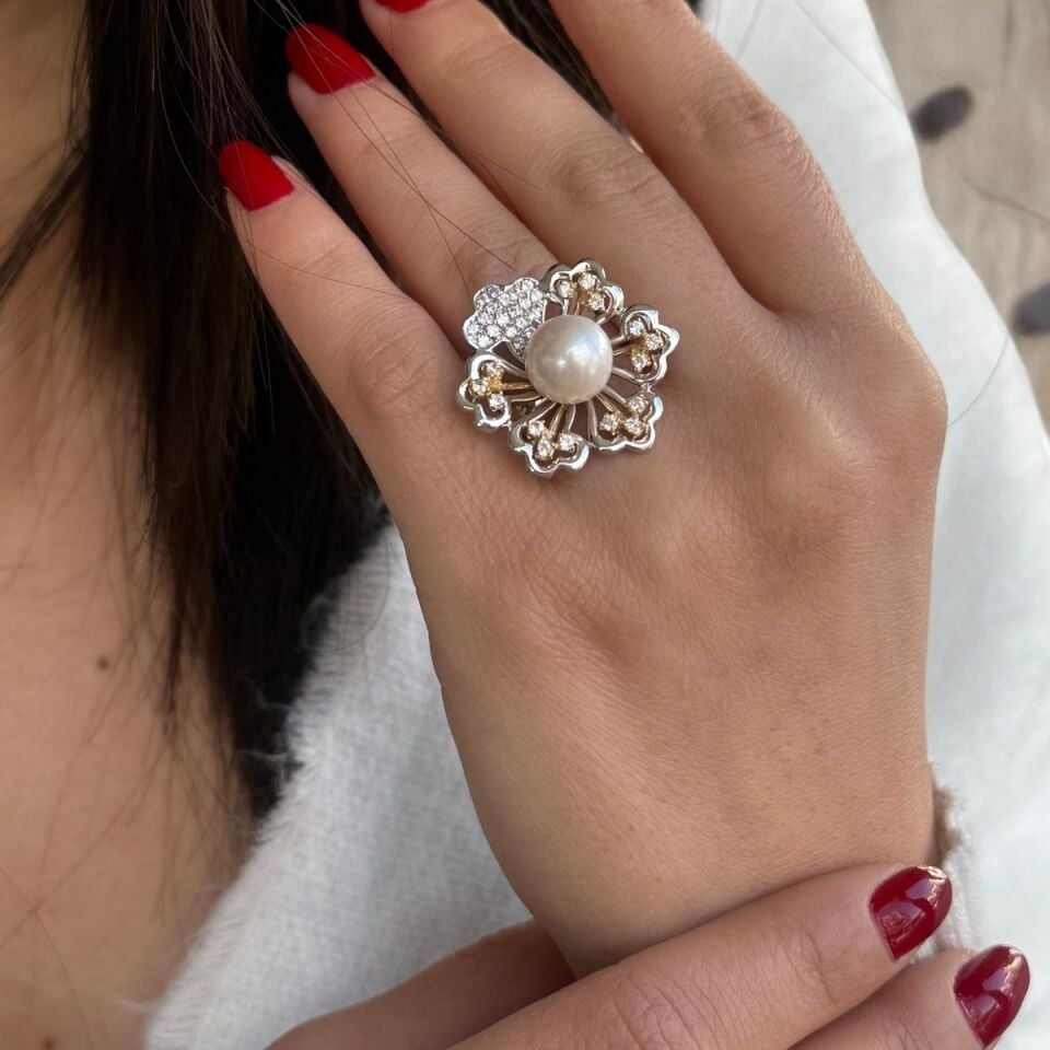 14 AYAR İTALYAN ÇİÇEK MODEL İNCİLİ ALTIN YÜZÜK