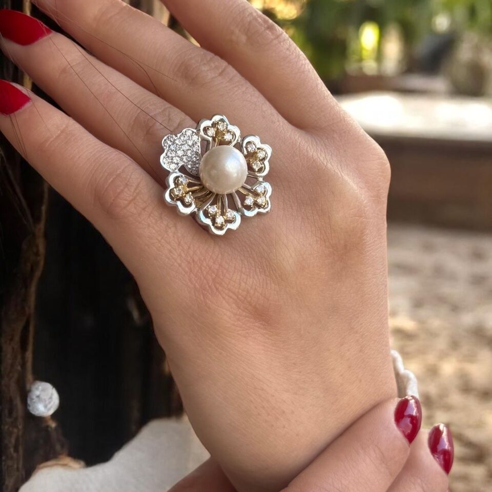 14 AYAR İTALYAN ÇİÇEK MODEL İNCİLİ ALTIN YÜZÜK