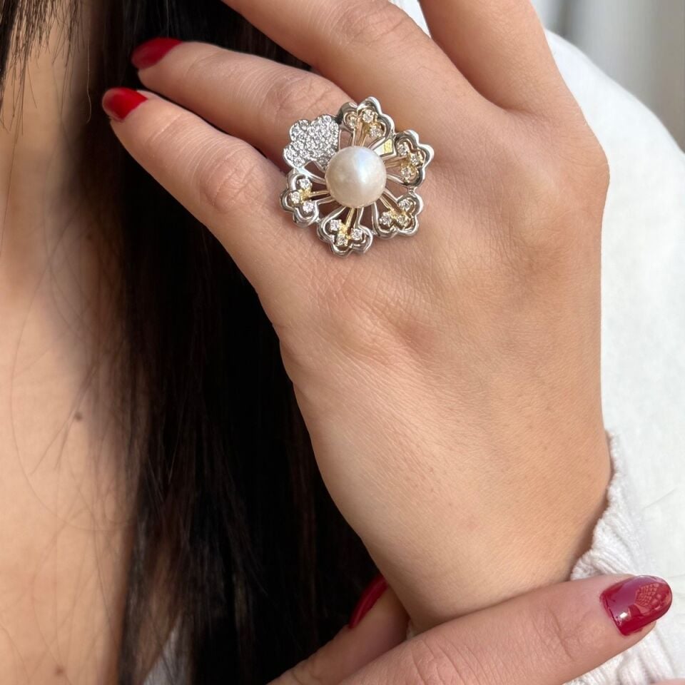 14 AYAR İTALYAN ÇİÇEK MODEL İNCİLİ ALTIN YÜZÜK