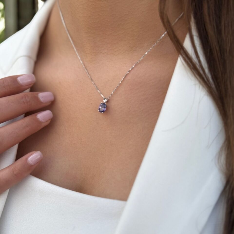 14 AYAR 2,77 CT AMETİST TAŞLI VE PIRLANTA TAŞLI ALTIN KOLYE