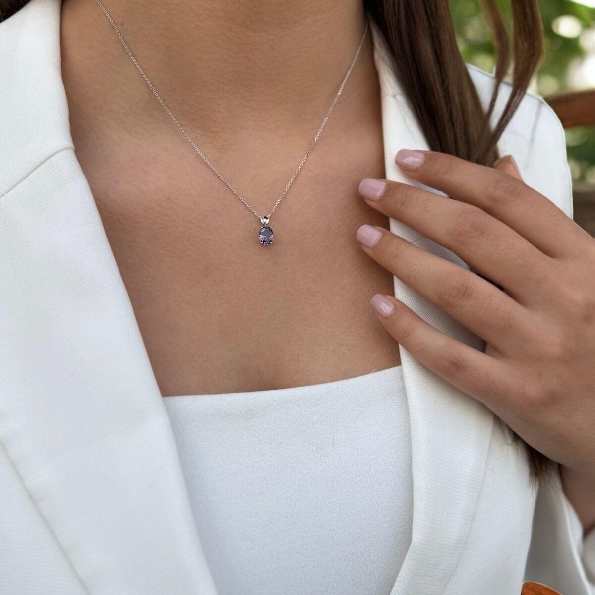 14 AYAR 2,77 CT AMETİST TAŞLI VE PIRLANTA TAŞLI ALTIN KOLYE