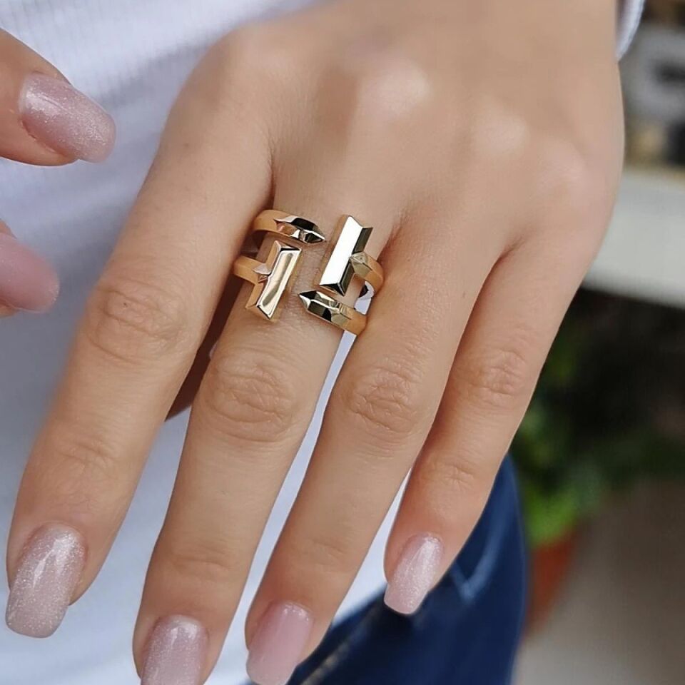 14 AYAR İKİ SIRA KALIN ÜZERİ KALEMLİ TASARIM İTALYAN YÜZÜK