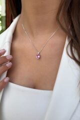 14 AYAR 3,88 CT PİNK PEMBE TAŞLI VE PIRLANTA TAŞLI ALTIN KOLYE