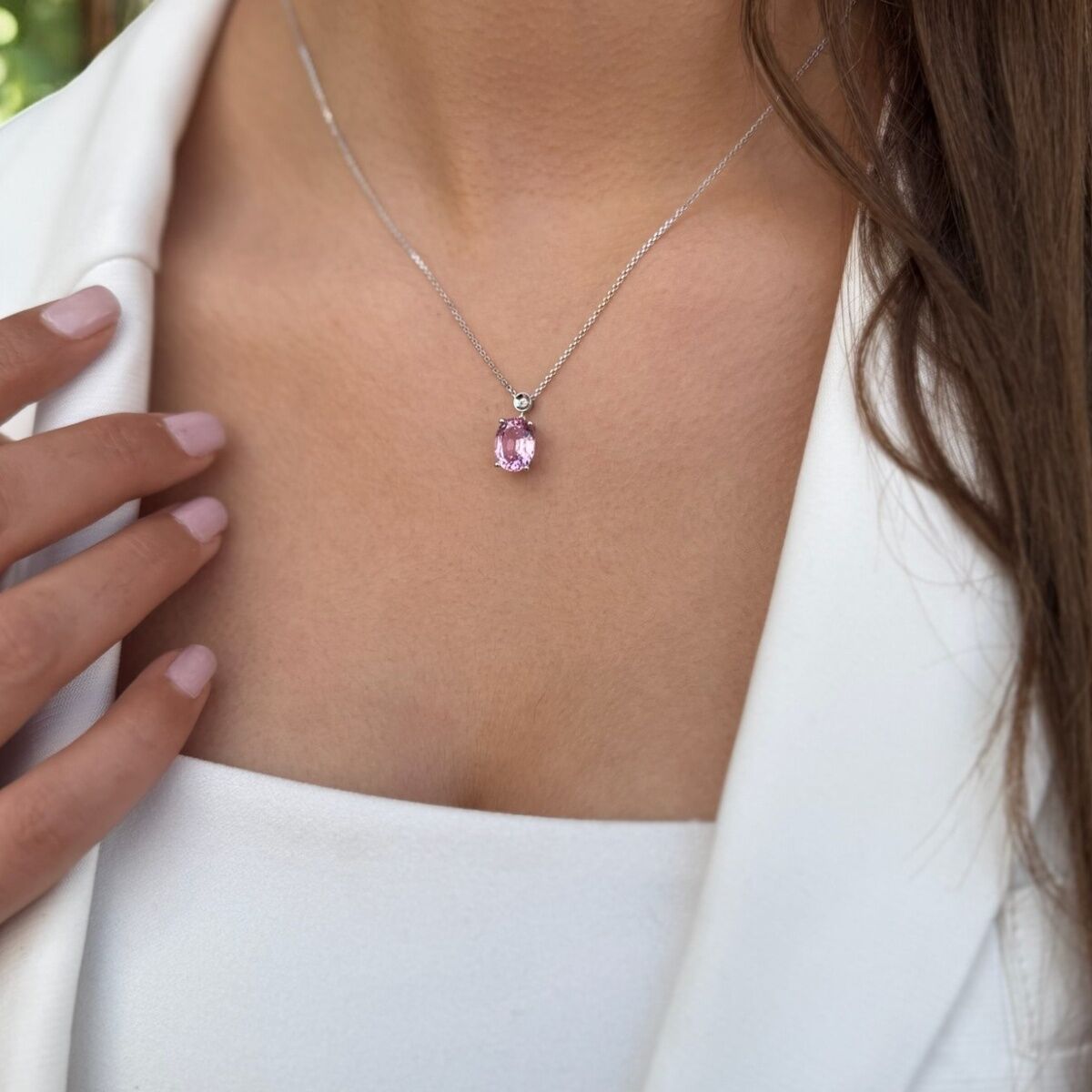 14 AYAR 3,88 CT PİNK PEMBE TAŞLI VE PIRLANTA TAŞLI ALTIN KOLYE
