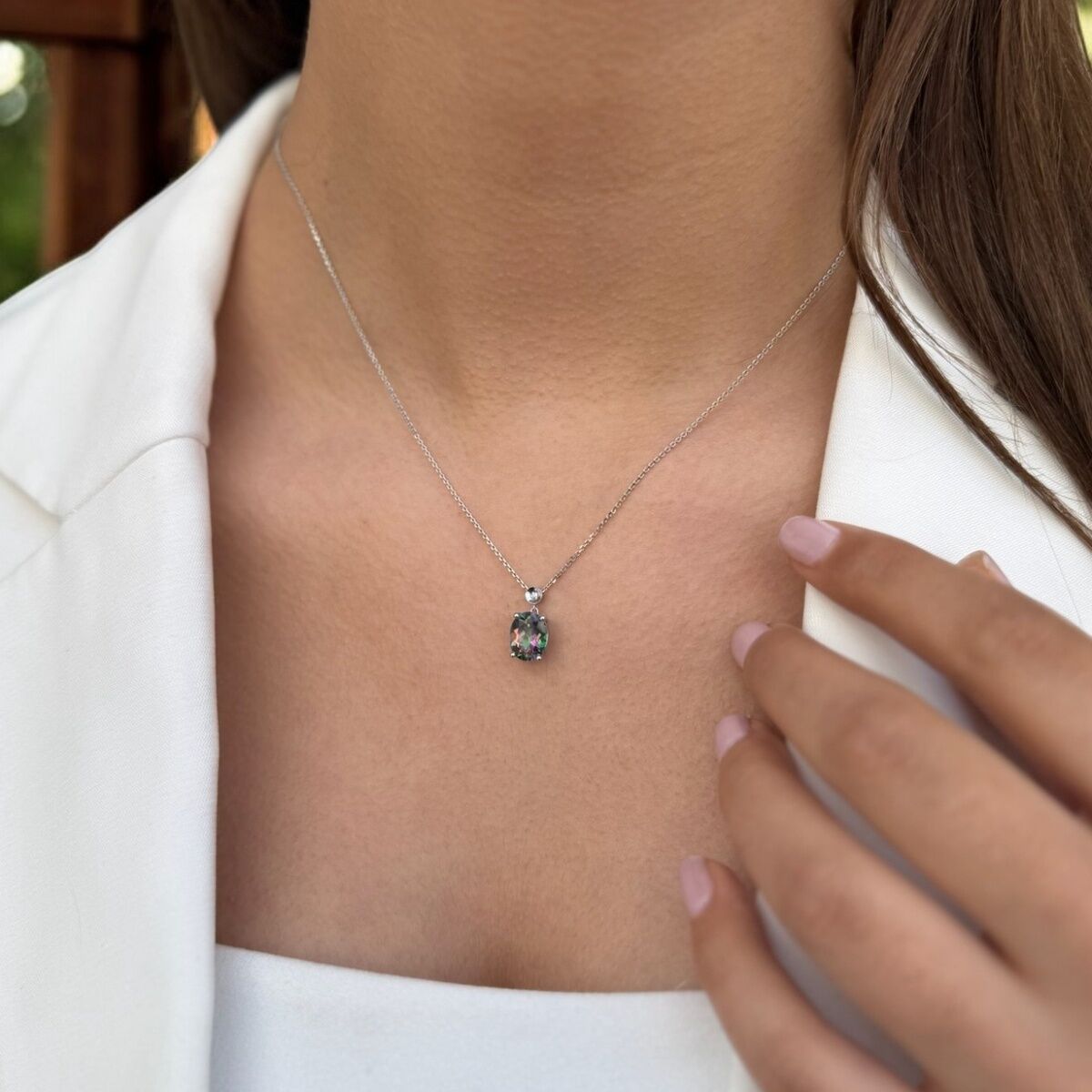 14 AYAR 3,04 CT MİSTİK TOPAZ VE PIRLANTA TAŞLI ALTIN KOLYE