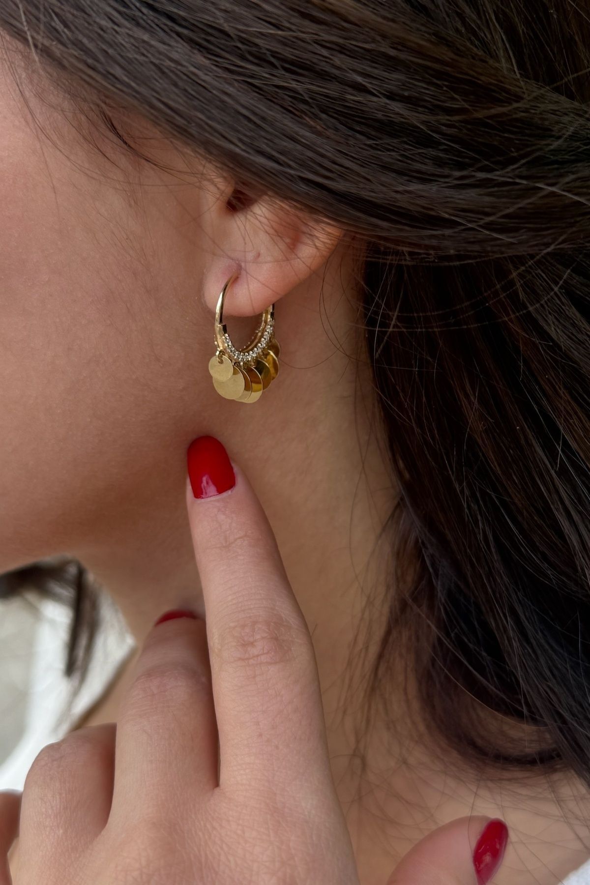 14 AYAR ÖZEL TASARIM PULLU KENARI TAŞLI HALKA KÜPE