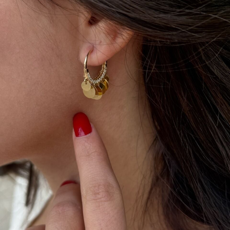 14 AYAR ÖZEL TASARIM PULLU KENARI TAŞLI HALKA KÜPE