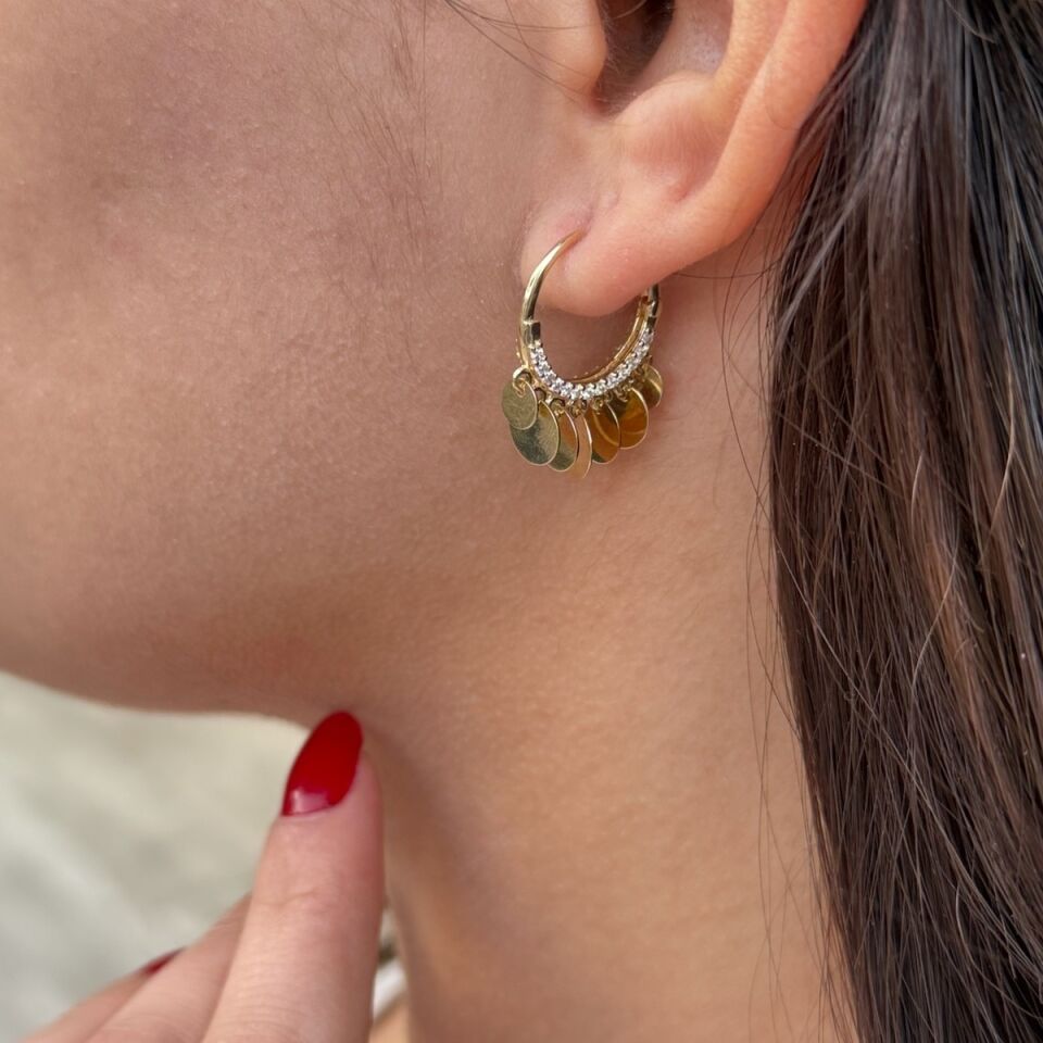 14 AYAR ÖZEL TASARIM PULLU KENARI TAŞLI HALKA KÜPE