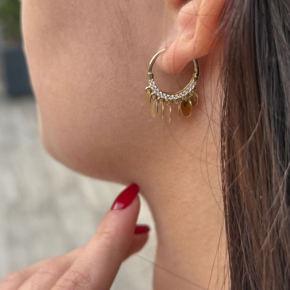 14 AYAR ÖZEL TASARIM PULLU KENARI TAŞLI HALKA KÜPE