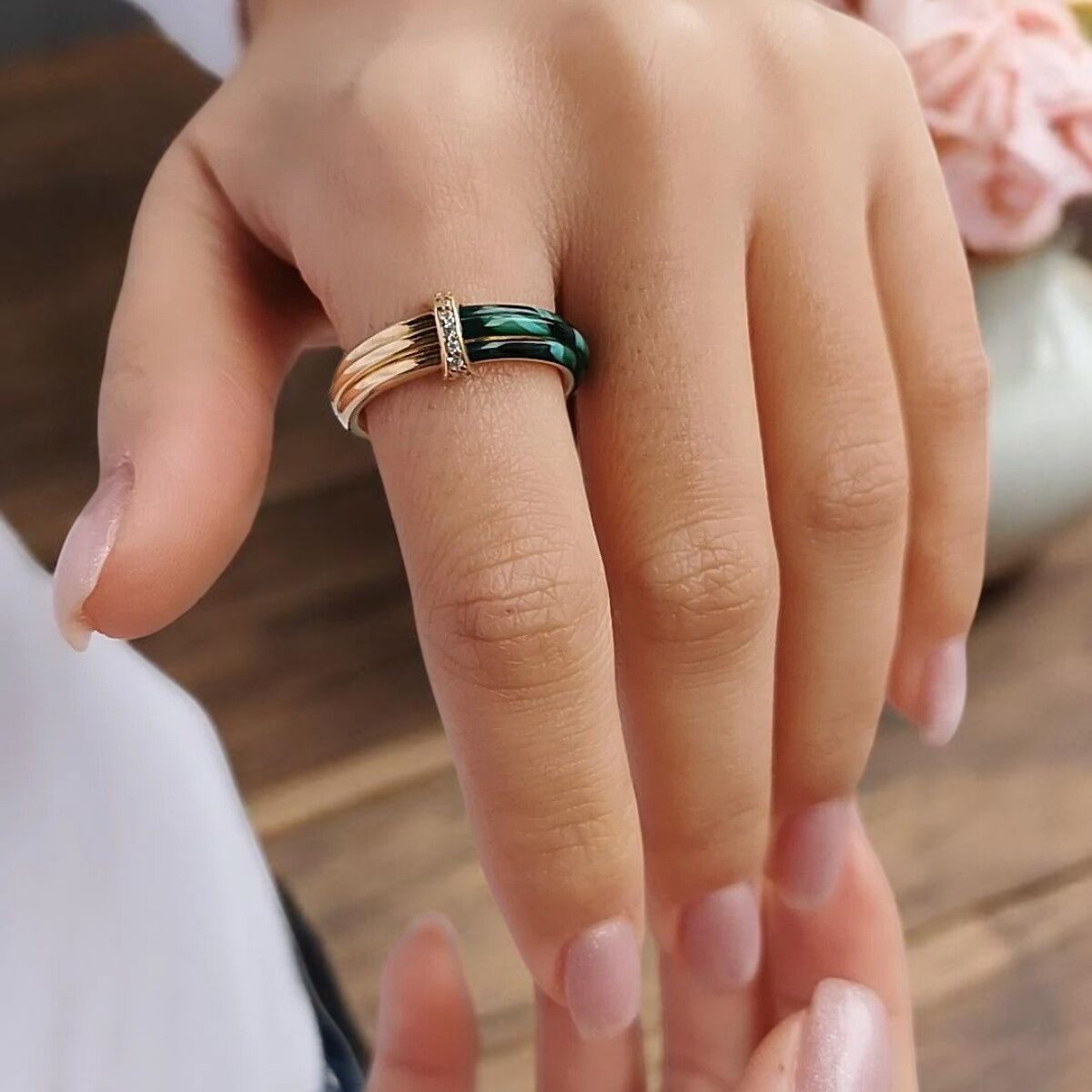 14 AYAR MALAHİT TAŞLI İTALYAN ALTIN YÜZÜK